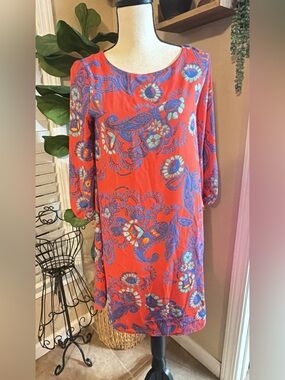 Everly Coral and Blue Paisley Shift Dress
